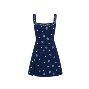 Robe Courte Sans Manches Vert Clair à Col Carré et Coupe Trapèze avec Broderie Palmiers et Motif Géométrique, Style Maillot de Bain Moulant – Grande Vente - Product Image 3