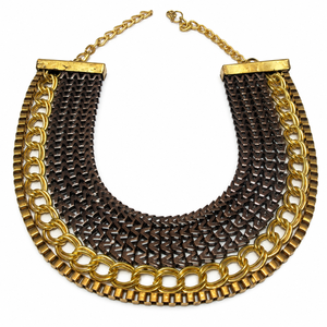 Collier bib en laiton doré antique, maille géométrique foncée avec bordure en chaîne épaisse, bijoux audacieux pour la vente en gros - Product Image 1