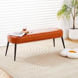 Panca Moderna in Ecopelle per Vanità, Pouf Imbottito Morbido con Gambe Dorate per Ingresso, Sala da Pranzo e Cucina - Product Image 1