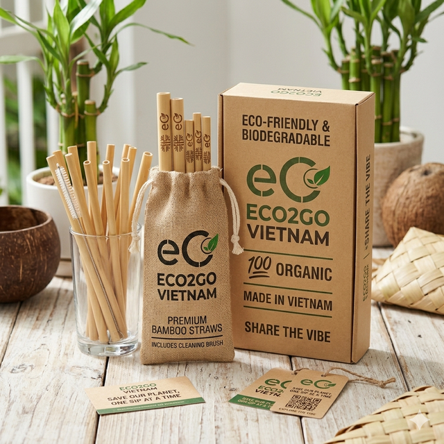Best Natural Eco-Friendly Bamboo Straws Drinking Set for Party Bubble Tea Bulk Vietnam Engrave Laser Logo Made High Quality