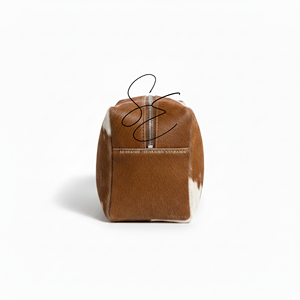 Genuine Hair On Leather Toiletry <b>Pouch</b> Travel Cosmetic Bag Cowhide Makeup Organizer Zipper Dopp Kit For <b>Men</b> Women Custom Logo - Product Image 3