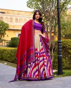 Indian Ethnic Traditional Designer Tussar Silk Lehenga Choli with Tie <b>Dye</b> Print for Wedding Outfit for Women Floor Length Wear - Product Image 1