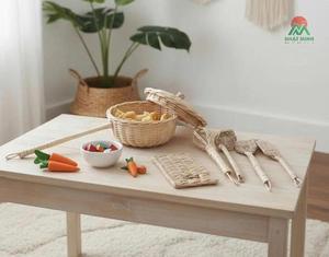 Ensemble d'ustensiles de cuisine en rotin faits à la main, paniers de rangement naturels tissés, style rustique - Product Image 4