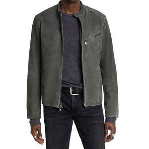 Veste en cuir suédé vert pour homme, col rabattu, longueur normale, couleur unie, style décontracté, vêtements d'automne - Product Image 2