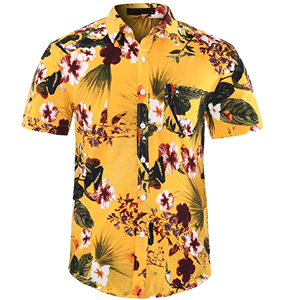 Ensemble d'été respirant à manches courtes pour homme, haut à boutons, tissu personnalisé décontracté à imprimé Floral, vente en gros - Product Image 2
