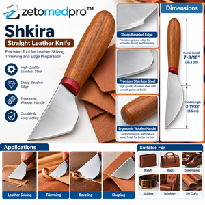 Straight Leather Skiving Knife Curved Stainless Steel Jewelry Blade Wooden Handle Leather Trimming Shaping <b>Tool</b> ZETOMEDPRO - Product Image 6