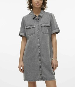 Camiseta de Verano para Mujer, Estilo Simple, Manga Corta, Cuello Mandarín, Botones al Frente, Bolsillo, 100% Algodón, Secado Rápido, Corte Ajustado, Denim - Product Image 1