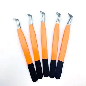 Ensemble de pinces à cils de précision chirurgicales Morje en acier inoxydable MS-ET-0007, manche orange, pointe noire, lisses/dentelées/à dents - Product Image 4