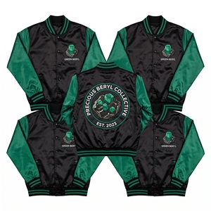 Chaqueta Bomber de Satén al por Mayor con Cremallera y Mangas Raglán, en Colores Marrón, Crema y Roble, con Bordado Coleccionista 'Canopy Collective Forest Back', Prenda Exterior Estilo Universitario - Product Image 2