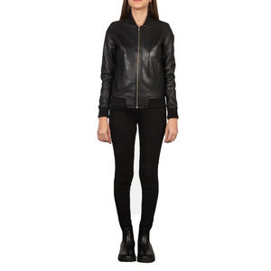 Chaqueta de Cuero Genuino para Mujer, Estilo Bomber, Negra, Corte Ajustado, Informal, Abrigo de Moda, Estilo Vintage, Streetwear - Product Image 2