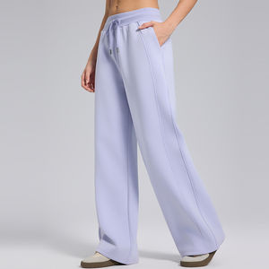 Pantalon de survêtement décontracté pour femme, coupe ample avec poches latérales, jambe large droite, taille haute élastique, haute qualité, pour fitness et sport - Product Image 2