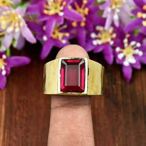 Bague signet pour homme en or vermeil 18 carats avec rubis rouge de forme carrée, en argent sterling 925, bijoux fins, bague de fête, style minimaliste - Product Image 2