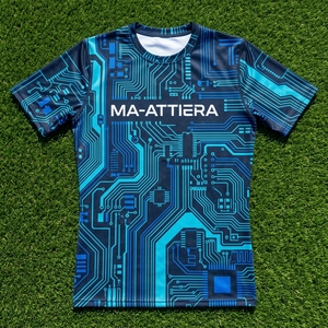 Men Long Sleeve Compression Shirt Navy <b>Blue</b> Cyber Circuit Print Gym Fitness Running Sportswear Performance <b>Base</b> <b>Layer</b> - Product Image 6