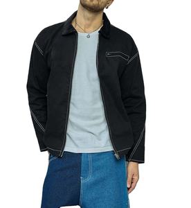 Custom Heavyweight Brown <b>Denim</b> Lined Work <b>Jacket</b> Men Zipper Logo Distressed Regular Boxy Fit Faded Washed <b>Embroidery</b> Spring - Product Image 6