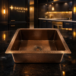 Fregadero de Cocina de Cobre Martillado a Mano de una Sola Pieza con Cuatro Orificios Daystar Trade |   Fregadero de Preparación para Barra de Diseño Moderno, Estilo Antiguo, para Instalar Bajo Encimera - Product Image 1