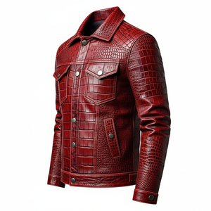 Blouson en cuir moderne pour homme avec détails en toile, imperméable, respirant, coupe-vent, écoresponsable, fermeture éclair, durable, décontracté, OEM, devant - Product Image 3