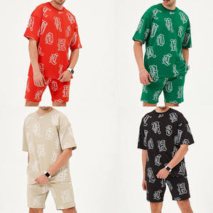 Ensemble de survêtement décontracté pour homme, nouvelle collection printemps, tricoté 100 % coton, short et t-shirt à manches courtes, 2 pièces, séchage rapide, personnalisable, vente en gros - Product Image 1