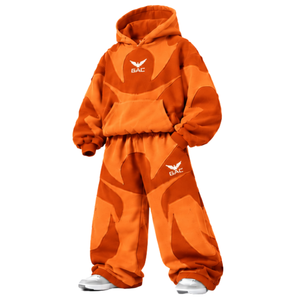 Ensemble sweat à capuche et pantalon de survêtement unisexe orange oversize, style streetwear décontracté, coupe ample, tenue d'hiver - Product Image 3