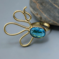 Bague classique en laiton plaqué or 18 carats avec pierre précieuse en topaze bleue et quartz |   Bague ajustable faite à la main