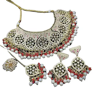 New Fashion Luxury Waterdrop Zircon Gold Red Jewelry Set Jewelry Women's Necklace Earring 2Piece Set Wholesale Price