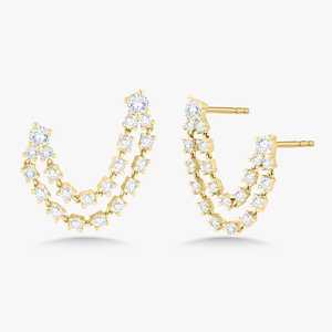 Boucles d'oreilles à double perçage avec diamants de laboratoire, deux rangées de clous ronds, chaîne pendante multi-lobes, en or 14K 18K, Fabricant - Product Image 3