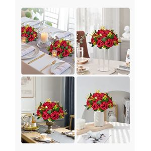 Decorazioni per Matrimonio con Rose Rosse, 10 Pezzi, Composizioni Floreali Artificiali da 9,5 Pollici, Centrotavola - Product Image 5