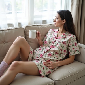 Mystical Azure Blossom Luxe Fair Trade Loungewear with Cultural Charm Half Sleeves Shirt with Shorts - Product Image 5