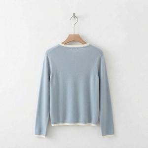 <b>Women's</b> O-Neck Long Sleeve Knitted <b>Sweatshirt</b> Solid Color Casual Cotton Blend Breathable Autumn Wear Gray Blue <b>Black</b> <b>Sweatshirt</b> - Product Image 2