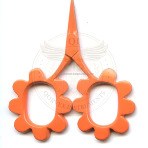Mini ciseaux orange avec poignées fleuries pour manucure - Product Image 1