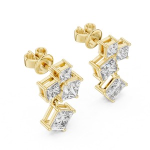 Boucles d'oreilles pendantes pour femmes en or 18 carats avec diamants de laboratoire taille princesse certifiés IGI, bijoux de mariage et de fête - Product Image 3