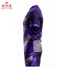 Conjunto de camiseta y pantalones cortos de fútbol para hombre, morado, sublimado, transpirable, 100% poliéster, uniforme de fútbol para adulto, sin costuras, con detección de aguja - Product Image 3