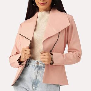 Latest Design Professional High Quality Women Sheep Skin Printed <b>Quilted</b> Breathable Zipper Leather Jacket in Solid Color - Product Image 2