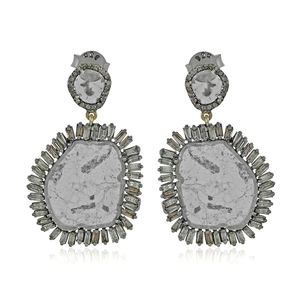 Pendientes Colgantes de Diamantes Polki Naturales de Gran Tamaño, Oxidados, en Plata 925, con Diamantes Baguette, Joyería Fina Hecha a Mano, Venta al Por Mayor - Product Image 1