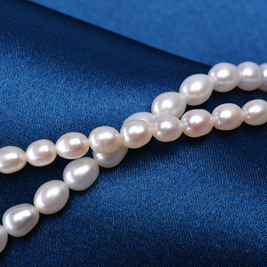 Collier en perles d'eau douce en forme de riz à double rangée, lumière intense, presque sans défaut, 3-7 mm, double couche - Product Image 3