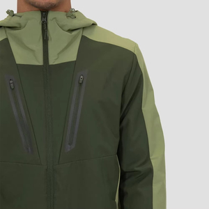 Chándal unisex verde con bloques de color, impermeable, 2 en 1, con cremallera completa, deportivo, transpirable, 100% nailon, para otoño, con detalles laterales. - Product Image 5