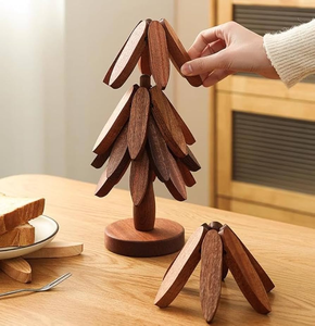 Wood Trivets <b>Round</b> Trivet at Lowest Cost Wooden Tree Shape Trivet Hot Pad Coaster Non Slip Table <b>Mat</b> - Product Image 5