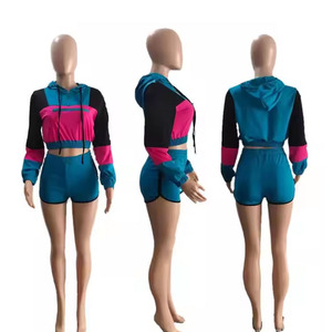 Conjuntos Casuales de Otoño para Mujer, Conjunto de 2 Piezas con Top Corto y Pantalones Cortos Deportivos, Sudadera con Capucha y Pantalones a Juego para Uso Diario y Deportivo - Product Image 5