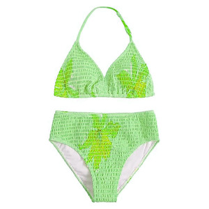 Ensemble de bikini imprimé tropical pour femme, haut triangle à col halter, bas taille haute, maillot de bain extensible en spandex et polyester - Product Image 5