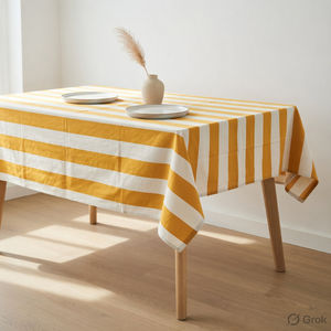 Mantel a Rayas, Amarillo y Blanco, Rectangular, Cubierta de Mesa de Algodón para Comedor - Product Image 2