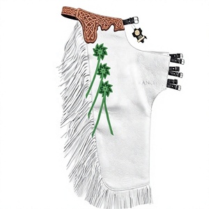 Chaps de Rodeo Personnalisés en Cuir Respirant, Sans Manches, Longueur Intégrale, avec Broderie Florale et Ceinture à Franges, Style Western Cowboy, Unisexe - Product Image 1