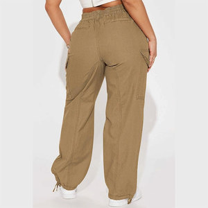 Pantalones Cargo de Cintura Alta para Mujer, Color Sólido, Lona, Corte Holgado, Cierre con Cordón, Estilo Casual, para Primavera - Product Image 2