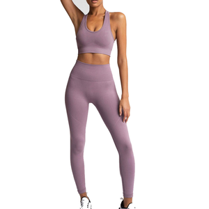 New Arrival Women's 2-Piece Eco-Friendly Breathable Yoga Set Solid Quick Dry Four-Way Stretch Workout <b>Leggings</b> Scoop Neck Sports - Product Image 1