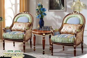 Sillas clásicas de madera de teca hechas a mano, juego de asientos con estilo de madera de teca, sillas de salón europeas doradas para el hogar - Product Image 6