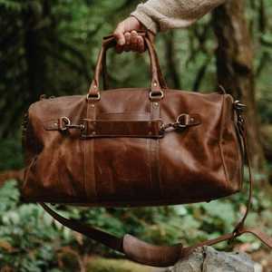 Bolsa de Lona Clásica de Cuero Genuino Vintage, Forma de Barril, Asa Única, Correa de Hombro Extraíble, Cierre de Cremallera, Unisex, para Gimnasio, Grande - Product Image 1