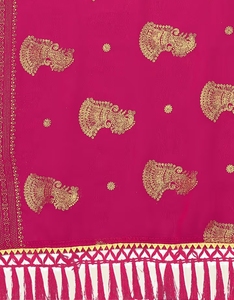Sari Tradicional KV de Rayón Rosa con Bordado Georgette y Blusa sin Coser para Fiestas y Eventos - Product Image 5