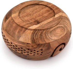 Natural Handcrafted Wooden Yarn Storage <b>Bowl</b> With Swirl Hole Holder Organizer For <b>Knitting</b> Crocheting Supply Wholesale - Product Image 5
