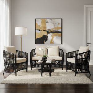 Modern Luxury Black Rattan <b>Dining</b> Chair Outdoor Patio Cushion <b>Armchair</b> Accent Living Room Sustainable Eco-Friendly Waterproof - Product Image 1