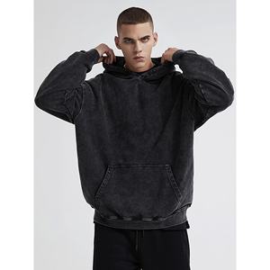 Sudadera con capucha de hombre lavada con ácido desteñida al sol pesada bordada personalizada nueva sudadera recortada con diamantes de imitación para invierno - Product Image 3