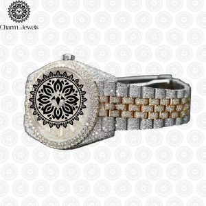 Montre de luxe pour homme Charm_Jewels en acier inoxydable, incrustée de diamants, mouvement mécanique analogique, date automatique, cadran 40 mm, étanche 10 bars - Product Image 2