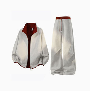 Custom Mens Oversized Fleece Tracksuit <b>Set</b> Zip Up Jacket & Loose Sweatpants Winter Warm Casual Streetwear Sportswear Two Piece - Product Image 5